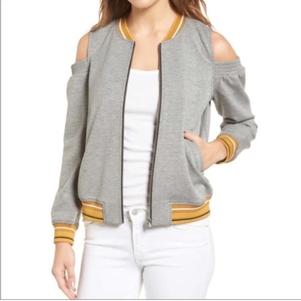 Trouve' Cold Shoulder Knit Full Zip Bomber Jacket - Small